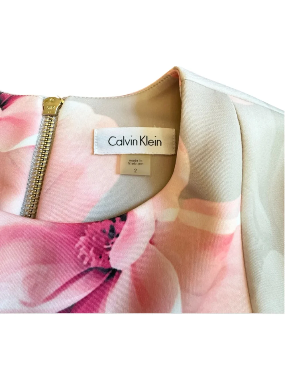 Calvin Klein Gray Pink Floral Sleeveless Sheath Dress Size 2 - Picture 5 of 13